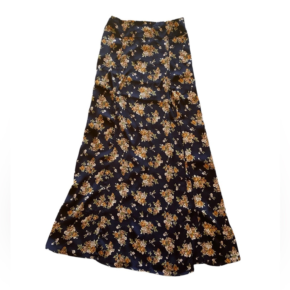Flynn Skye Blue Gold Floral & Daisies Print Skirt Slits Excellent Condition!